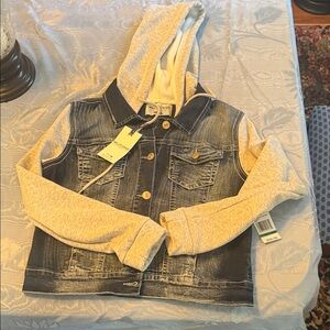 Juniors Wallflower denim and sweatshirt gray jacket with hood. large